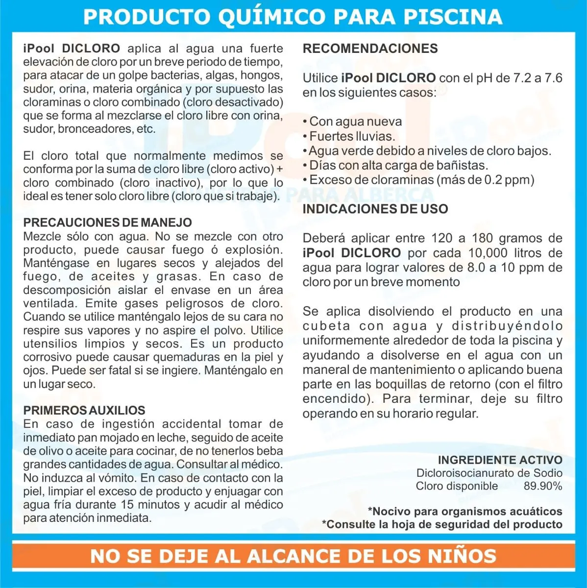 Dicloro Shock Super Clorar Alberca. Cubeta 10 Kg